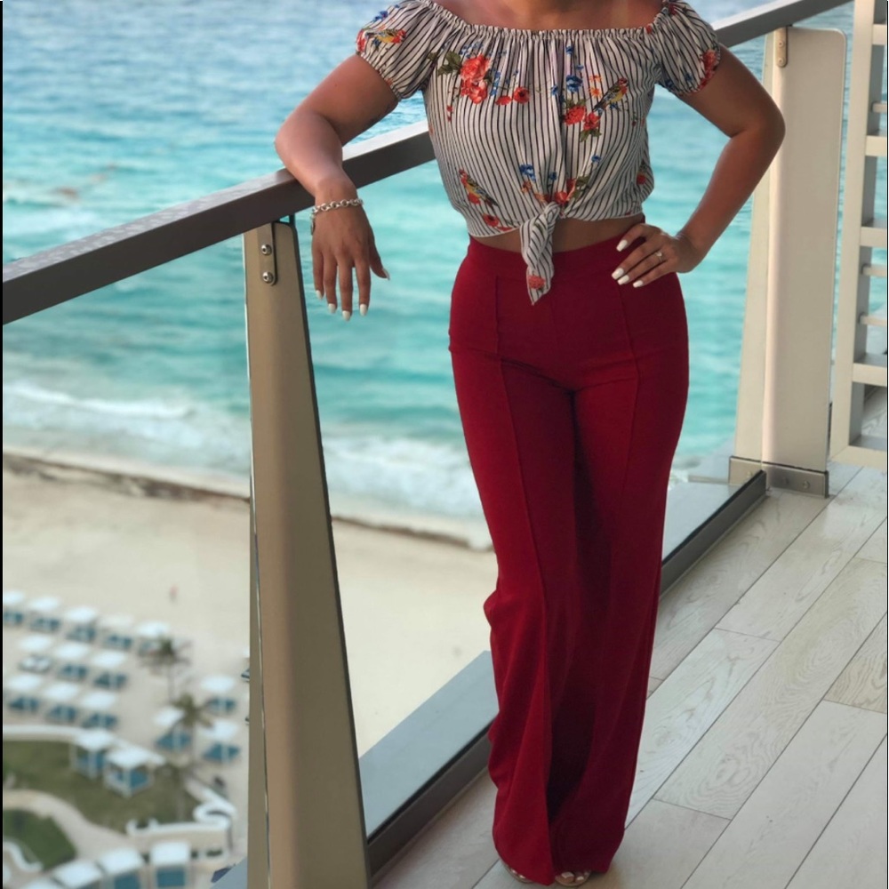 Red High-Waisted Flares